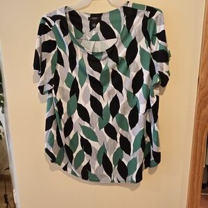 Alfani Woman 2X – Leaf Print Blouse – Black/Green/White – NWOTS